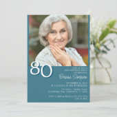 Foto Modernes Minimalistisches Aquamarin 80. Gebur Einladung (Stehend Vorderseite)