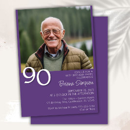 Foto Modernes Minimalistisches Lila 90. Geburtstag Einladung