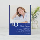 Foto Modernes Minimalistisches Royal Blue 40. Gebu Einladung (Stehend Vorderseite)