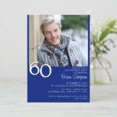 Foto Modernes Minimalistisches Royal Blue 60. Gebu Einladung (Stehend Vorderseite)
