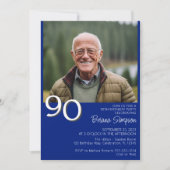 Foto Modernes Minimalistisches Royal Blue 90. Gebu Einladung (Vorderseite)