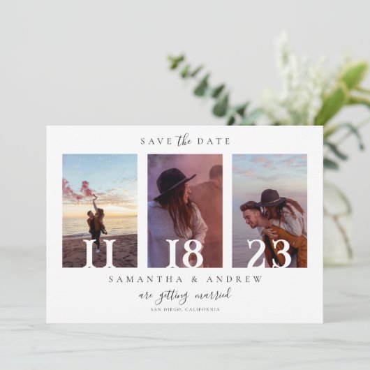 Foto Modernes, Minimalistisches Save the Date Vord (Stehend Vorderseite)