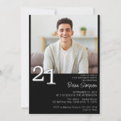Foto Modernes Minimalistisches Schwarz 21. Geburts Einladung (Vorderseite)