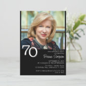 Foto Modernes Minimalistisches Schwarz 70. Geburts Einladung (Stehend Vorderseite)