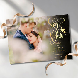 Foto Modernes Save the Date Elegantes Gold Script