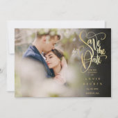 Foto Modernes Save the Date Elegantes Gold Script (Vorderseite)