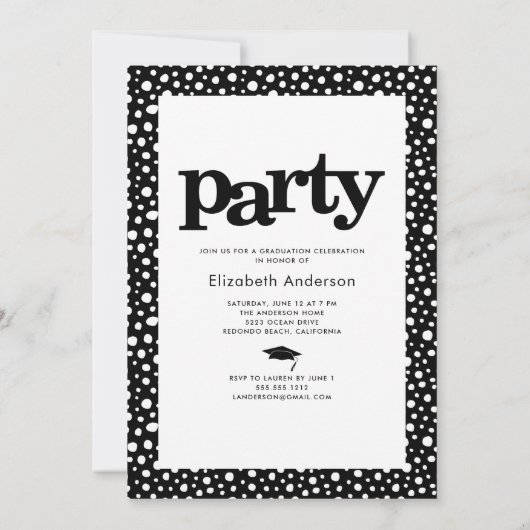 Foto Modernes, Schwarz-weißes Party Einladung (Rückseite)