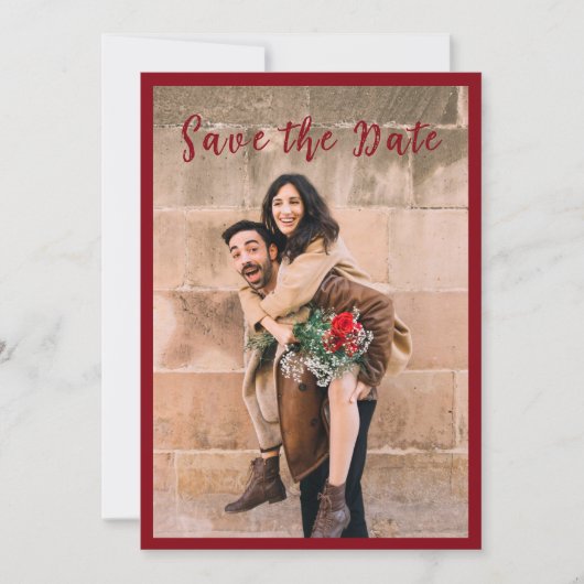 Foto Modernes Script Burgundy Save the Date Einladung (Vorderseite)