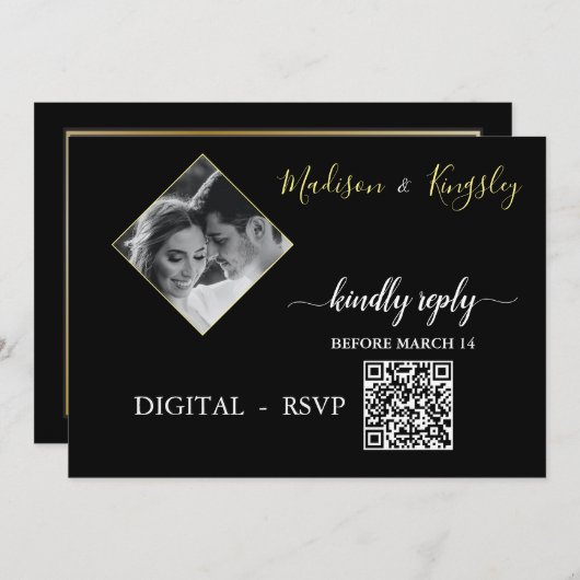 Foto Monogram Edgy Black Fab DIGITAL RSVP CARD Einladung (Vorne/Hinten)