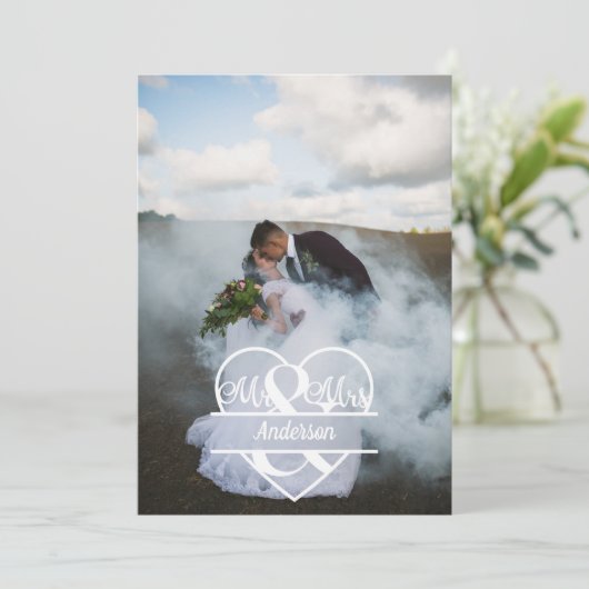 Foto Monogram Personalize Wedding Dankeskarte (Stehend Vorderseite)