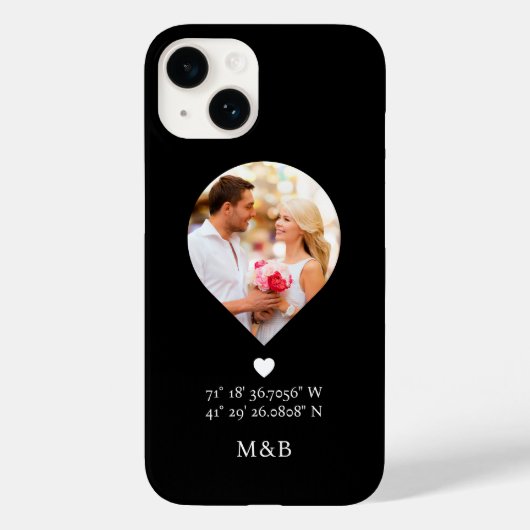 Foto Monogram Romantic Heart Coodinates Modern Case-Mate iPhone Hülle (Rückseite)