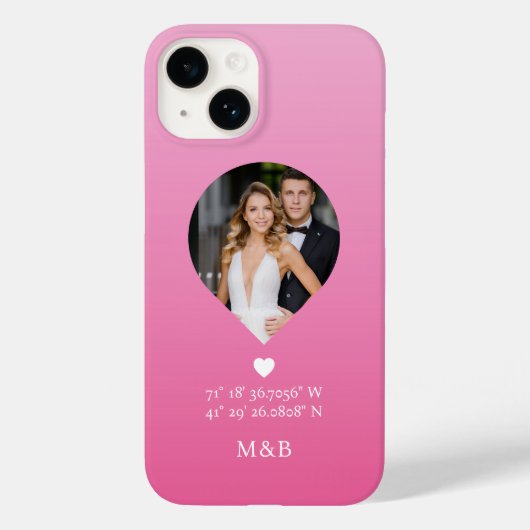 Foto Monogram Romantic Heart Coodinates Modern Case-Mate iPhone Hülle (Rückseite)
