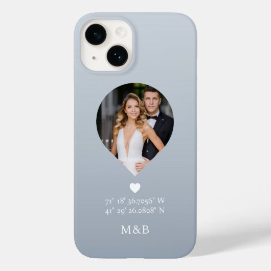 Foto Monogram Romantic Heart Coodinates Modern Case-Mate iPhone Hülle (Rückseite)