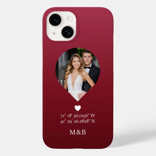 Foto Monogram Romantic Heart Coodinates Modern Case-Mate iPhone Hülle (Rückseite)