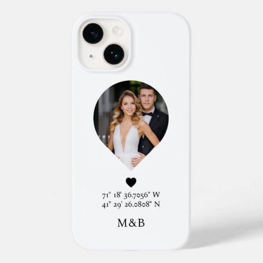 Foto Monogram Romantic Heart Coodinates Modern Case-Mate iPhone Hülle (Rückseite)