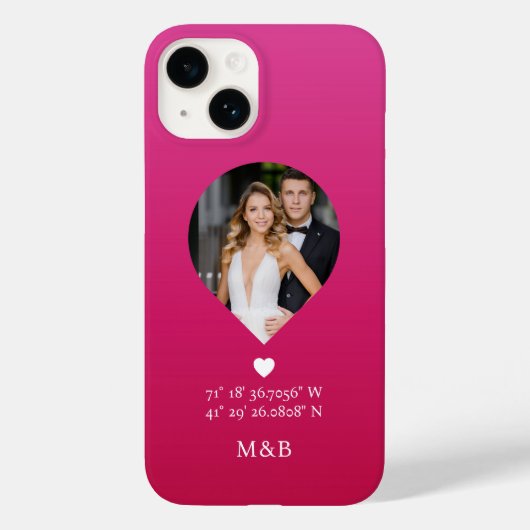 Foto Monogram Romantic Heart Coodinates Modern Case-Mate iPhone Hülle (Rückseite)