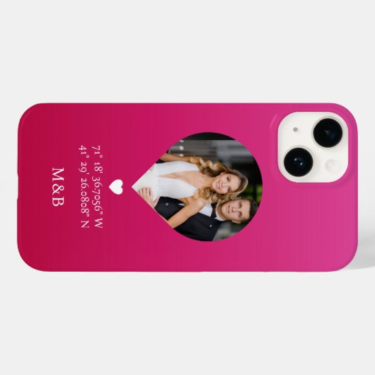 Foto Monogram Romantic Heart Coodinates Modern Case-Mate iPhone Hülle (Rückseite (Horizontal))