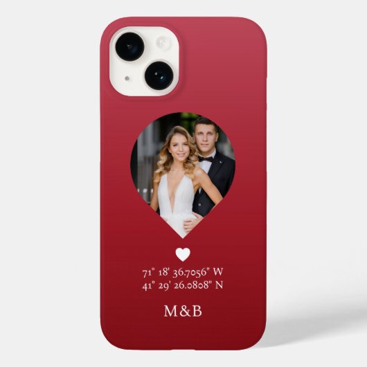 Foto Monogram Romantic Heart Coodinates Modern Case-Mate iPhone Hülle (Rückseite)