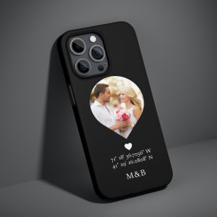 Foto Monogram Romantic Heart Coodinates Modern Case-Mate iPhone 14 Hülle