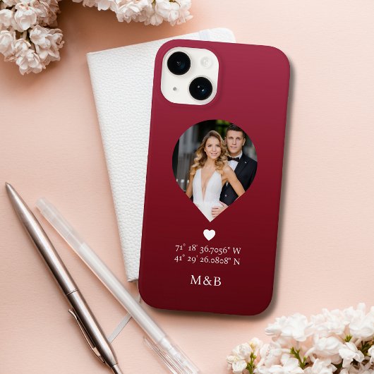 Foto Monogram Romantic Heart Coodinates Modern Case-Mate iPhone Hülle