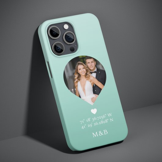 Foto Monogram Romantic Heart Coodinates Modern Case-Mate iPhone Hülle