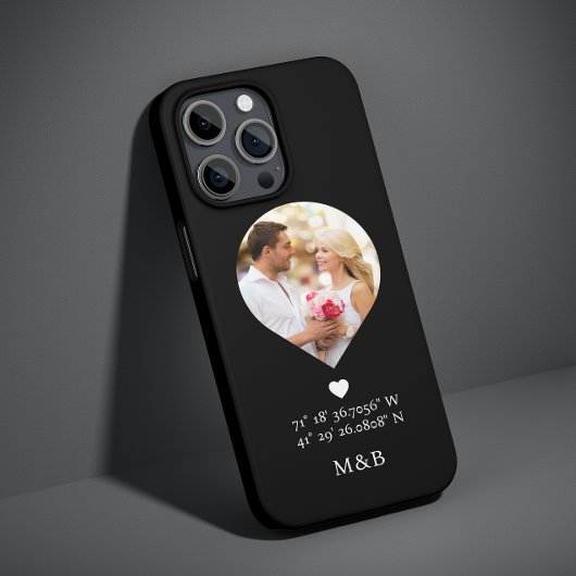 Foto Monogram Romantic Heart Coodinates Modern Case-Mate iPhone Hülle