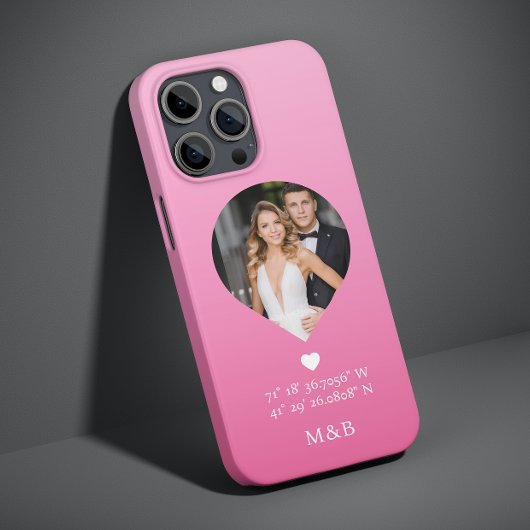 Foto Monogram Romantic Heart Coodinates Modern Case-Mate iPhone Hülle