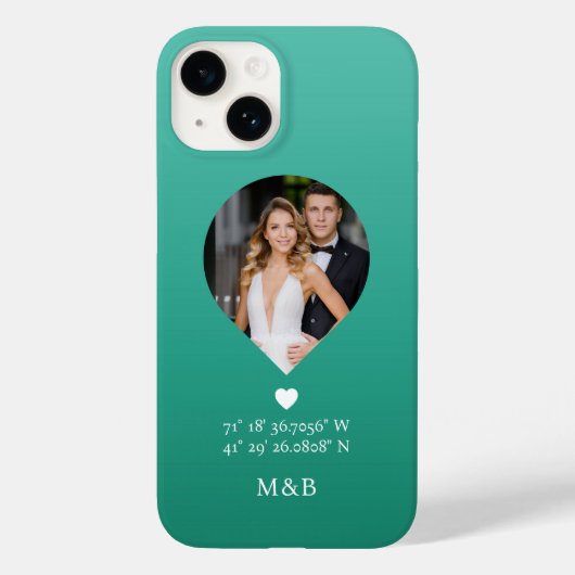 Foto Monogram Romantic Heart Coodinates Modern Case-Mate iPhone Hülle (Rückseite)