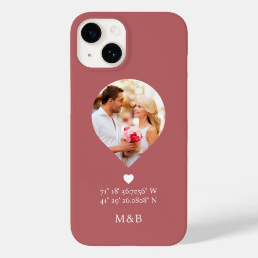 Foto Monogram Romantic Heart Coodinates Modern Case-Mate iPhone Hülle (Rückseite)