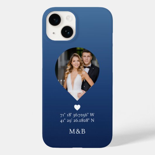 Foto Monogram Romantic Heart Coodinates Modern Case-Mate iPhone Hülle (Rückseite)
