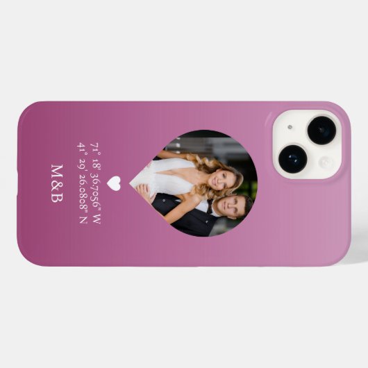 Foto Monogram Romantic Heart Coodinates Modern Case-Mate iPhone Hülle (Rückseite (Horizontal))