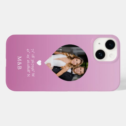 Foto Monogram Romantic Heart Coodinates Modern Case-Mate iPhone Hülle (Rückseite (Horizontal))