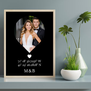 Foto Monogram Romantic Heart Coodinates Modern Poster