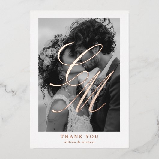 Foto-Monogram, Rose-Gold-Foil, vielen Dank! Folieneinladung (Vorderseite)