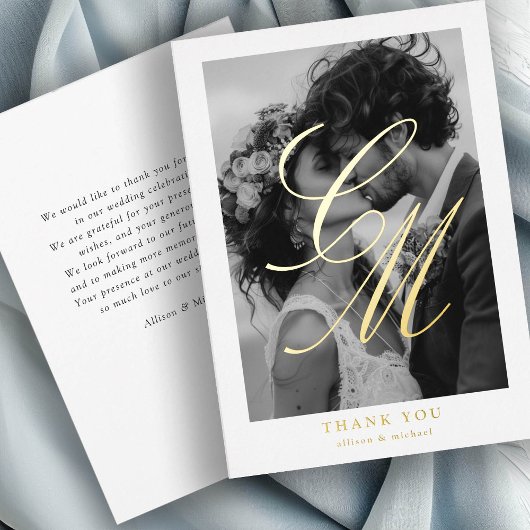 Foto-Monogram, Rose-Gold-Foil, vielen Dank! Folieneinladung