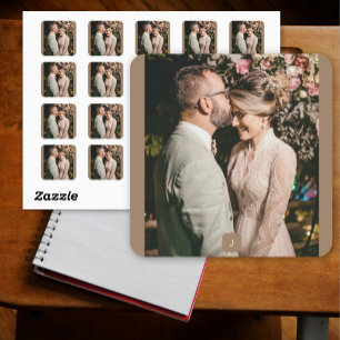 Foto Monogram Wedding Couple hinzufügen Quadratischer Aufkleber