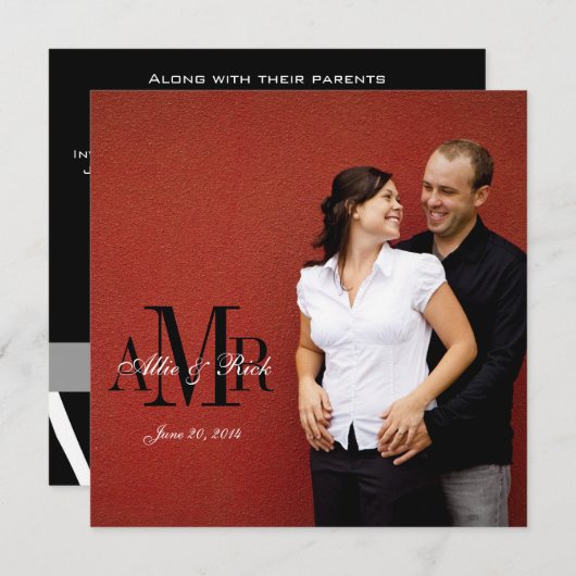 Foto Monogram Zebra Hochzeitseinladungen Einladung (Vorne/Hinten)