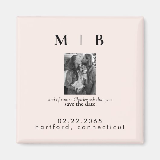 Foto-Monogramm-Blush Save the Date Hochzeit Magnet (Vorne)