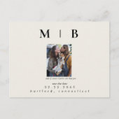Foto-Monogramm-Creme Save the Date Hochzeit Ankündigungspostkarte (Vorderseite)