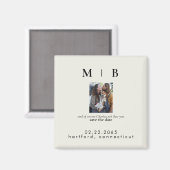 Foto-Monogramm-Creme Save the Date Hochzeit Magnet (Vorderseite/Rückseite)