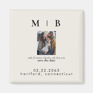 Foto-Monogramm-Creme Save the Date Hochzeit Magnet