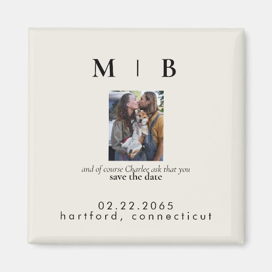 Foto-Monogramm-Creme Save the Date Hochzeit Magnet (Vorne)