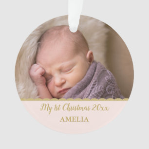 Foto-Monogramm des Babys erröten erstes Ornament