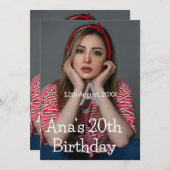 Foto Monogramm glücklich 20. Geburtstag grau weiß Einladung (Vorne/Hinten)