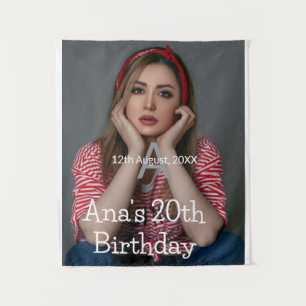 Foto Monogramm glücklich 20. Geburtstag grau weiß Wandteppich