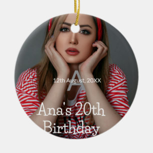 Foto Monogramm Happy 20. Geburtstag grau weiß Keramik Ornament