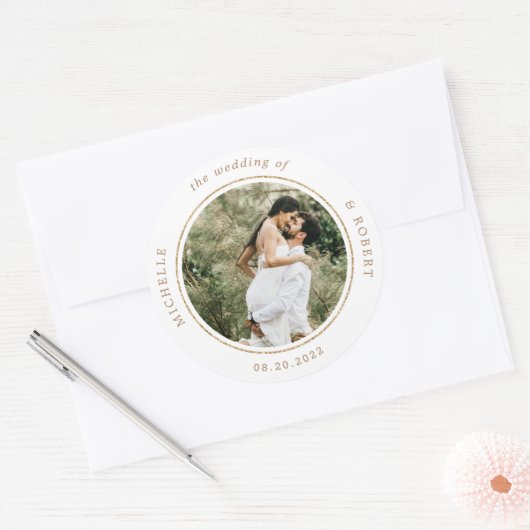 Foto-Monogramm-Hochzeit Runder Aufkleber (Umschlag)