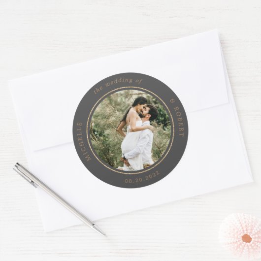 Foto-Monogramm-Hochzeit Runder Aufkleber (Umschlag)
