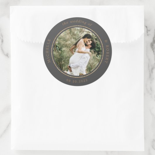 Foto-Monogramm-Hochzeit Runder Aufkleber (Tasche)