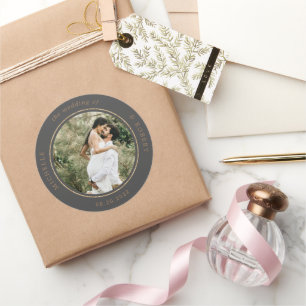 Foto-Monogramm-Hochzeit Runder Aufkleber
